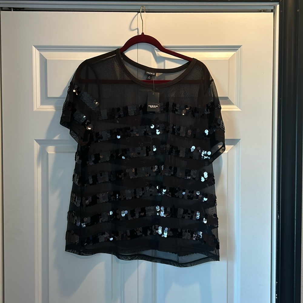 Torrid Black and Sequin Mesh Short Sleeve Top. Brand new with tags. Size 2.
